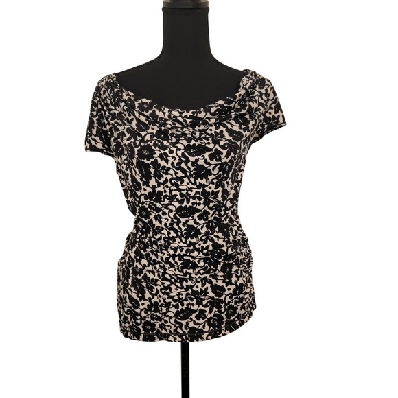 Vintage Max Studio Asymmetrical Floral Fitted Cowl Neck‎ Top Size Medium Y2K - Picture 1 of 7